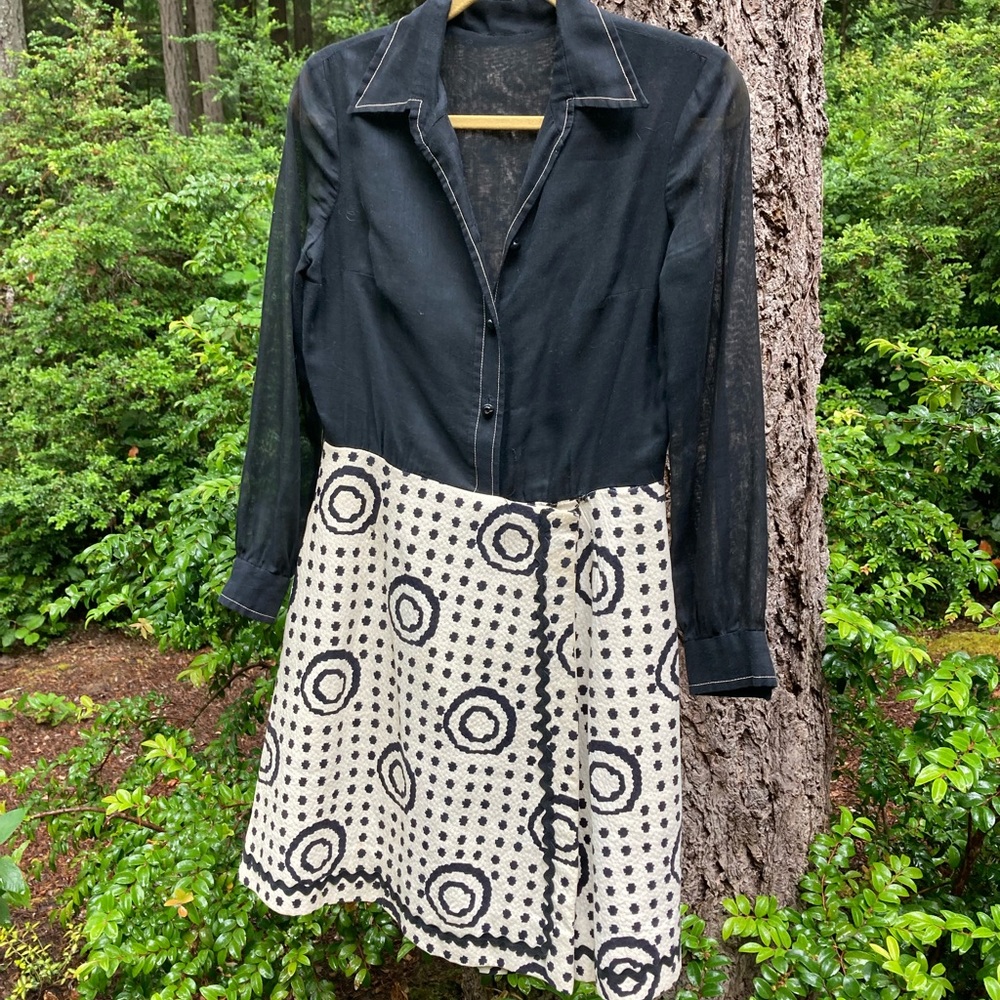 Vintage Black & White Dress w/translucent Blouse
